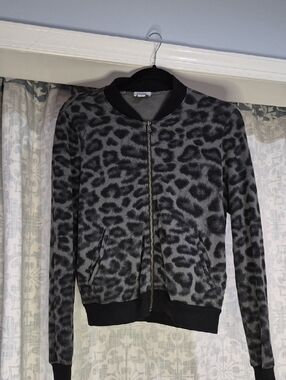 Gray Leopard-Print Bomber Sweatshirt Jacket - Women
